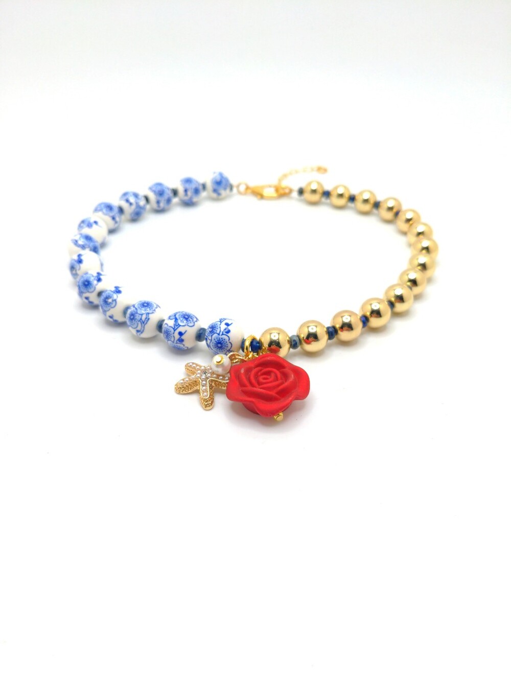 381MIDALANE Half & Half Gold & Ceramic Bead Choker - Picture 5 of 12